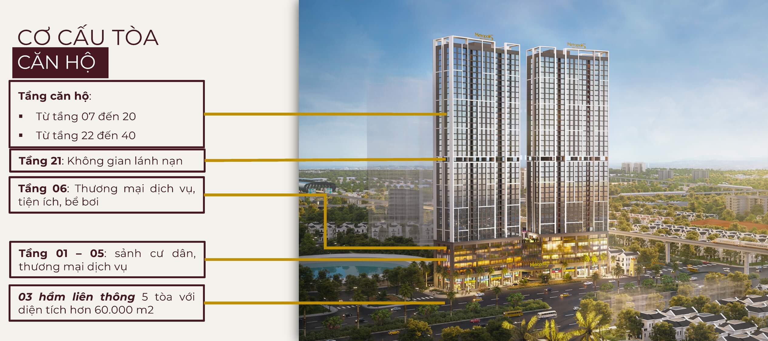 cơ cấu tòa căn hộ metropoli5 nam an khánh