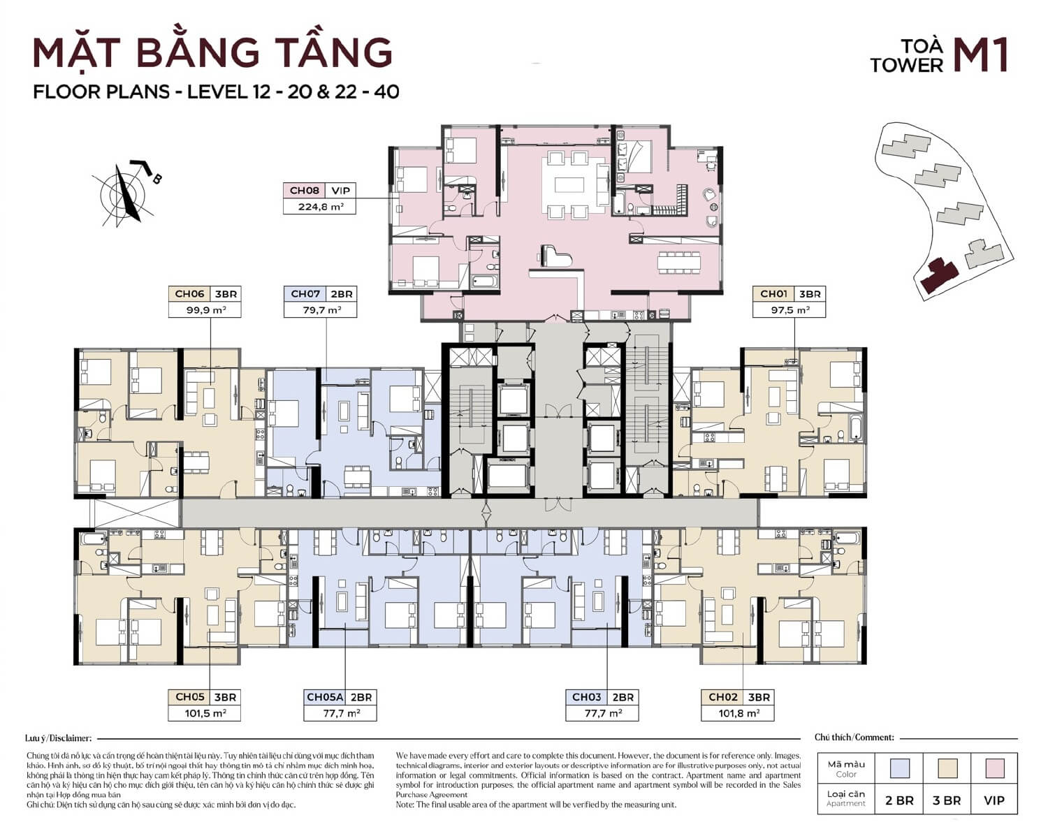 Mặt bằng tầng 12-20 và 22-40 tòa M1 dự án Metropoli5 Nam An Khánh